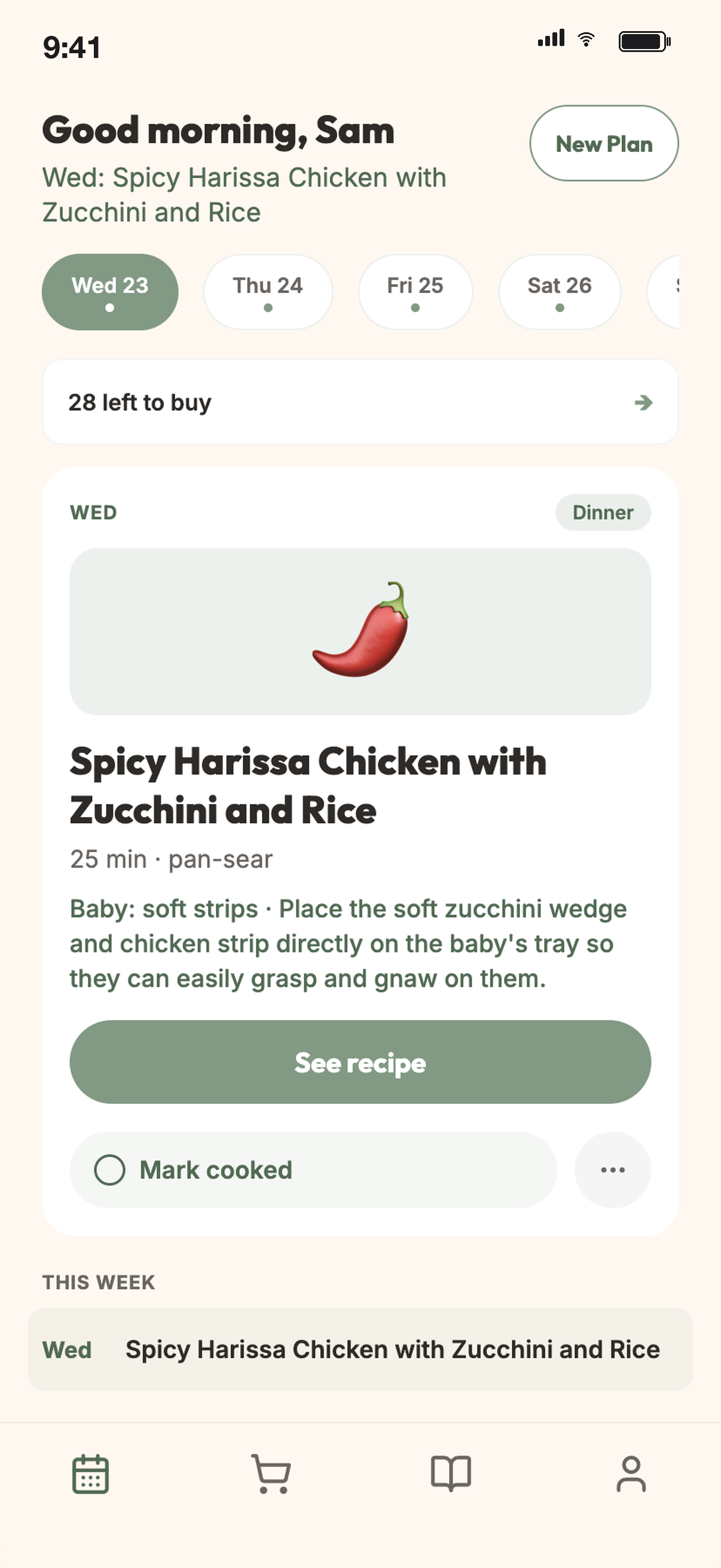NourishNest dashboard showing personalized meal plans for the whole family